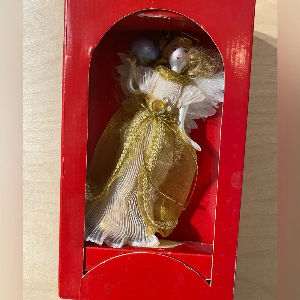 Elegant Blown Glass Gold and White Holiday Angel Figurine (PS)